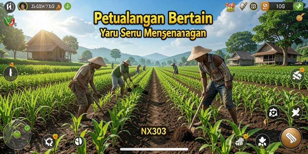Tangkapan layar menunjukkan gameplay bertani yang mendetail dan interaktif.